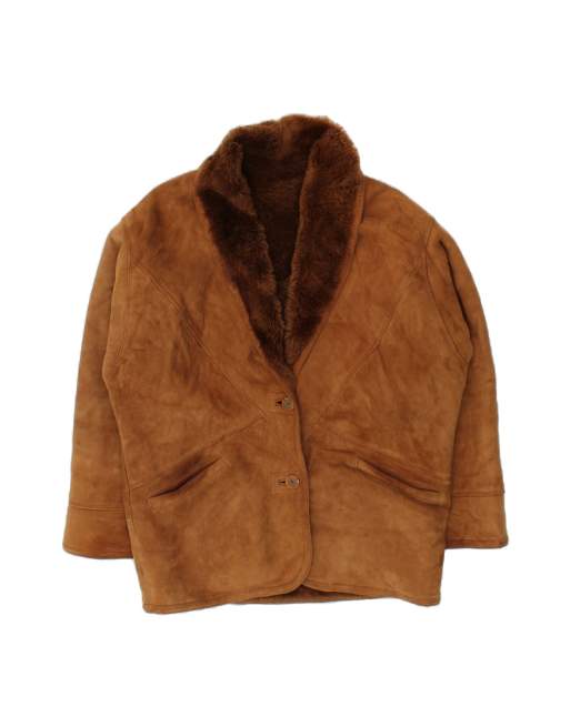 Vintage Shearling Coat EU 46 XL In Brown