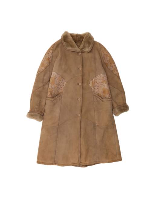 Vintage Shearling Coat It 48/50 XL In Beige Floral Leather