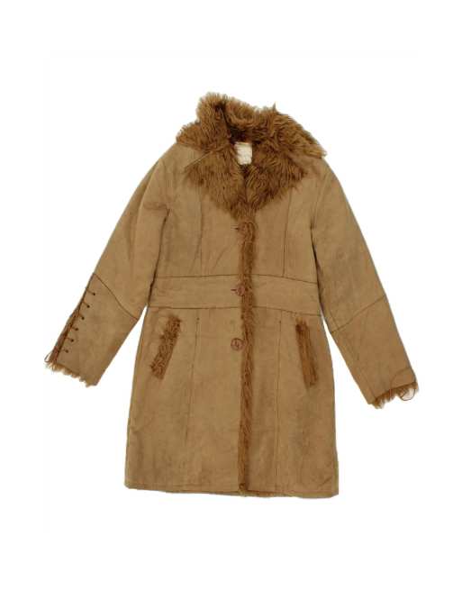 Vintage Shearling Coat UK 16 Large In Brown