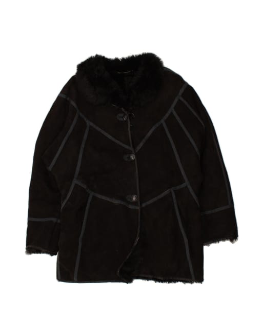 Vintage Shearling Coat UK 20 2XL In Black Shearling