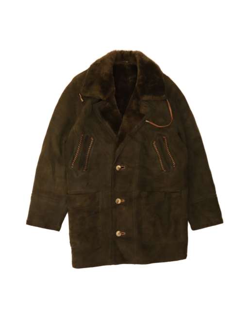 Vintage Shearling Coat UK 42 XL In Khaki
