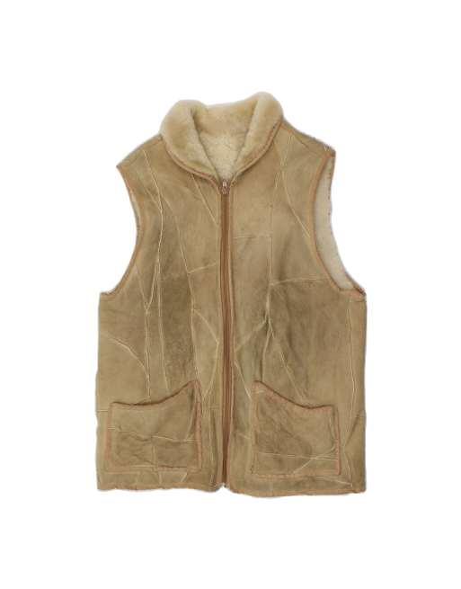 Vintage Shearling Gilet UK 14 Medium In Beige