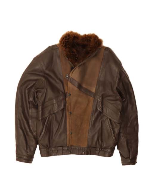 Vintage Shearling Jacket It 56 3XL In Brown Colourblock Shearling