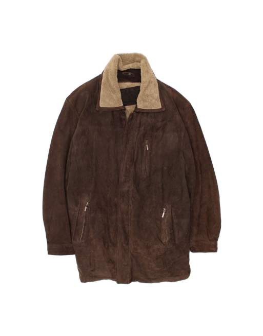 Vintage Shearling Jacket It 58 4XL In Brown Suede