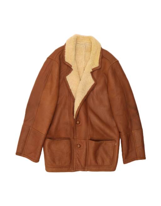Vintage Shearling Jacket UK 44 2XL In Brown Shearling