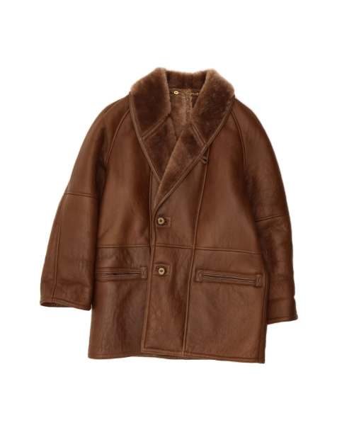 Vintage Shearling Overcoat It 46 Small In Brown Shearling - view 1