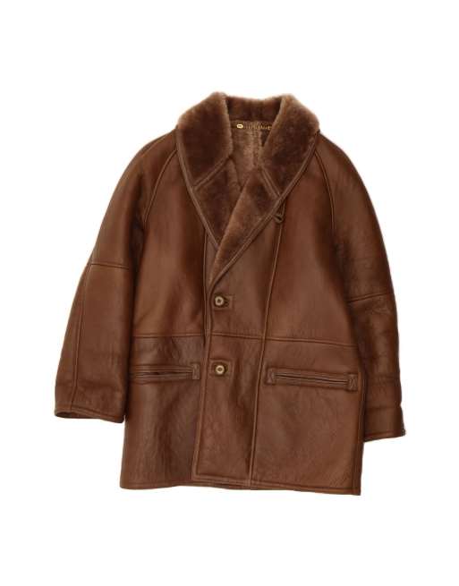 Vintage Shearling Overcoat It 46 Small In Brown Shearling