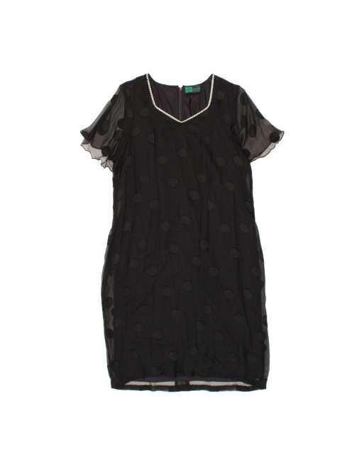 Vintage Sheath Dress UK 14 Medium In Black Polka Dot