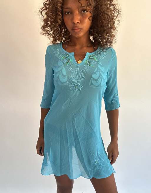 Vintage sheer beach dress in blue