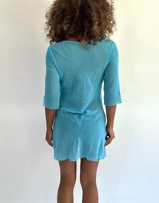 Vintage sheer beach dress in blue, 2 of 5
