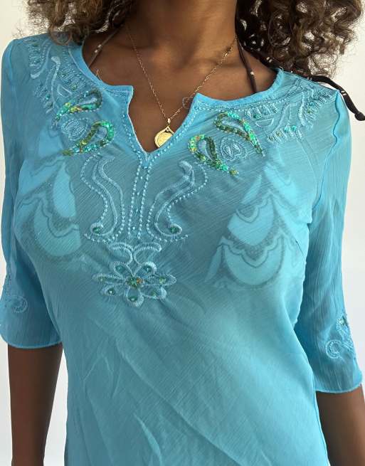 Vintage sheer beach dress in blue, 3 of 5
