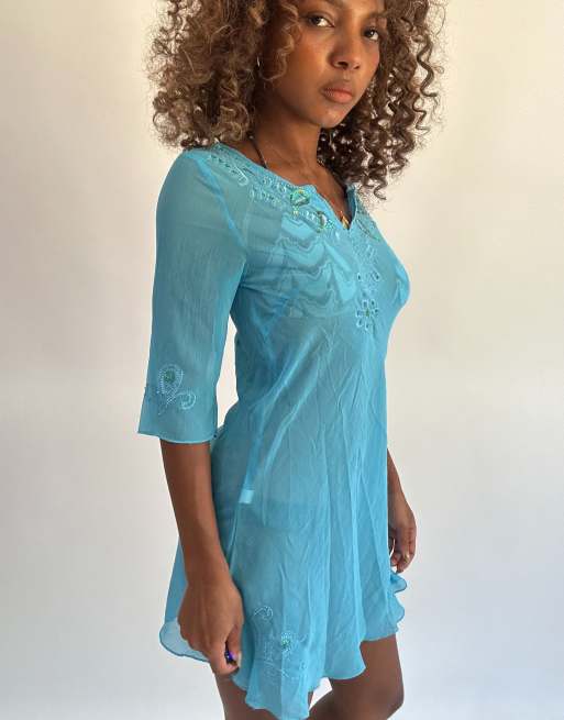 Vintage sheer beach dress in blue, 4 of 5