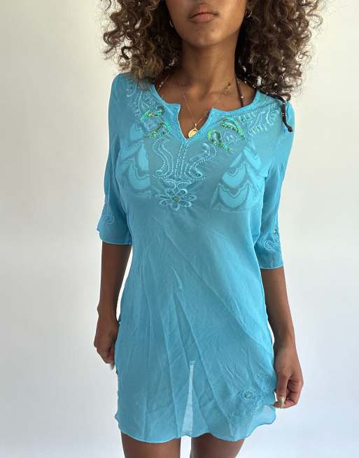 Vintage sheer beach dress in blue, 5 of 5