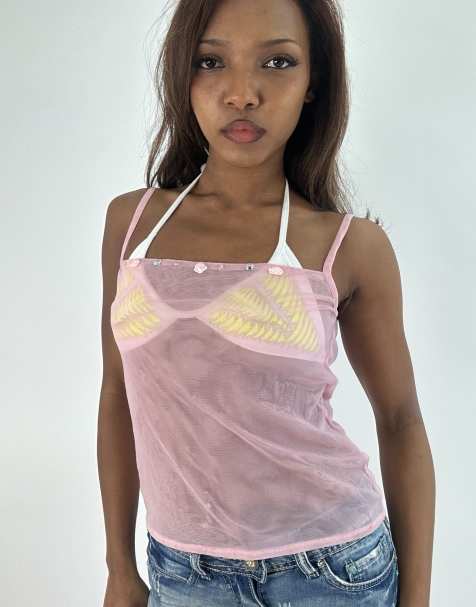 Vintage sheer cami top in pink - view 1