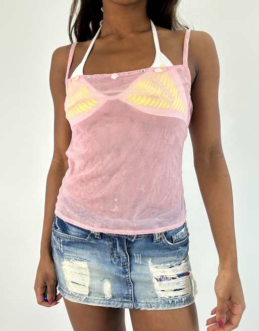 Vintage sheer cami top in pink, 3 of 4