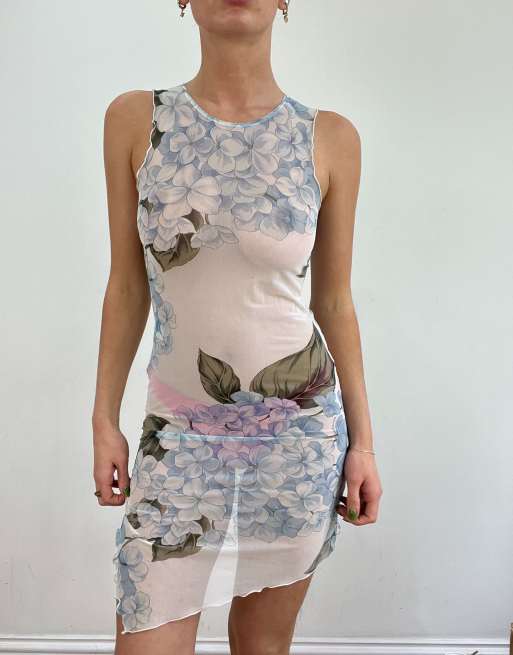 Vintage sheer floral dress in white