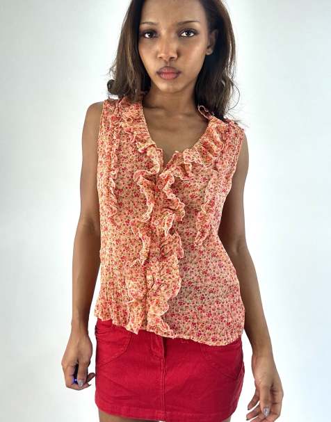 Vintage sheer floral top in pink - view 1