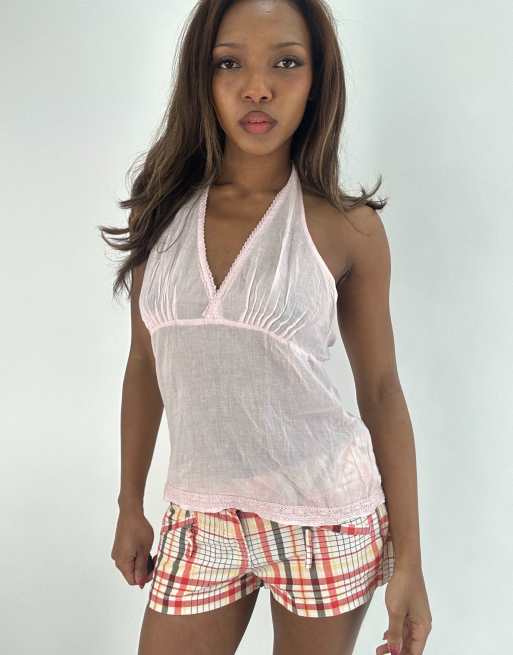 Vintage sheer halterneck top in pink