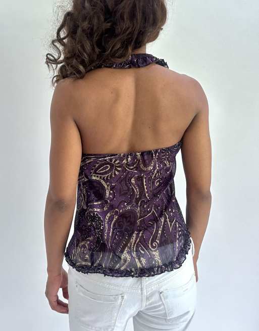 Vintage sheer halterneck top in purple, 2 of 4