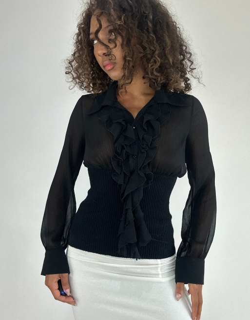 Vintage sheer long sleeve top in black