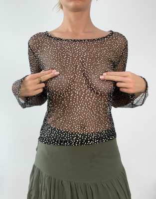 Vintage sheer polka dot top in black