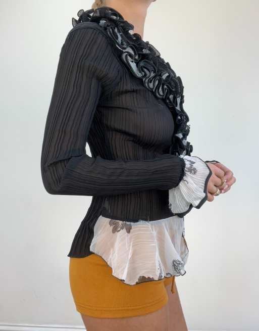 Vintage sheer ruffle shirt in black | ASOS