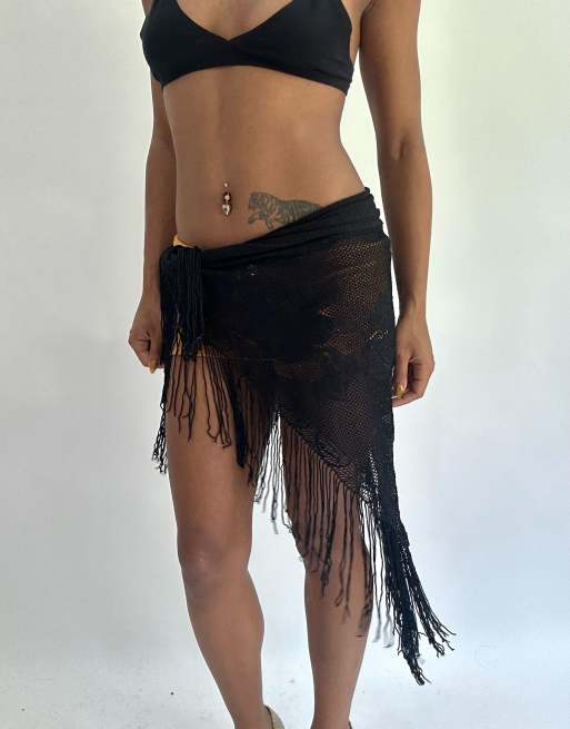 Vintage sheer sarong skirt in black