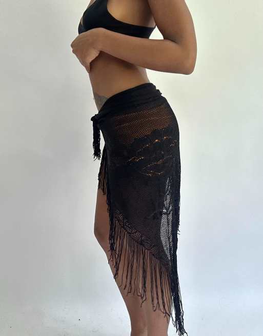 Vintage sheer sarong skirt in black, 3 of 4
