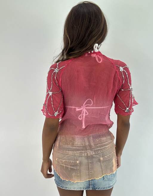 Vintage sheer top in pink, 2 of 4