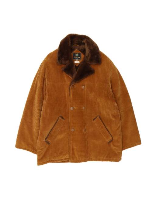 Vintage Sherpa Double Breasted Corduroy Jacket UK 42 XL In Brown