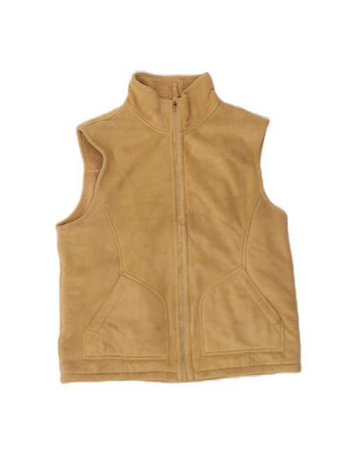 Vintage Sherpa Fleece Gilet UK 14 Medium In Brown