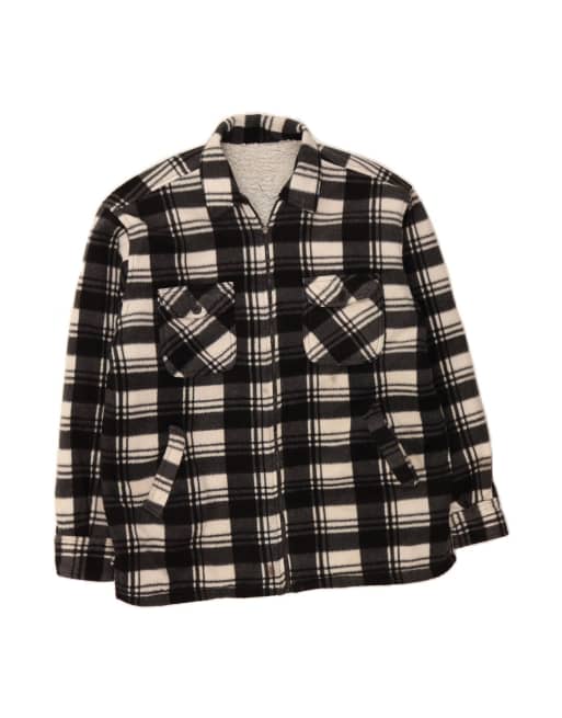 Vintage Sherpa Fleece Jacket UK 42 XL In Black Check