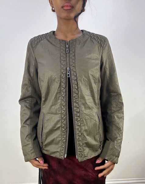 Vintage shiny dual zip jacket in brown - view 1