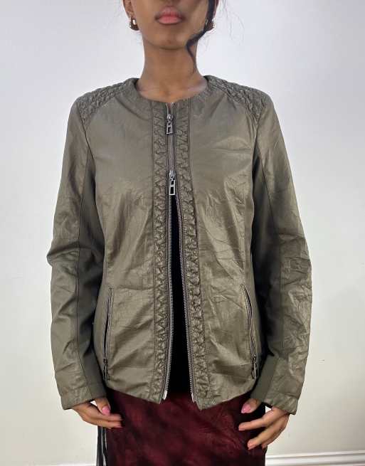 Vintage shiny dual zip jacket in brown
