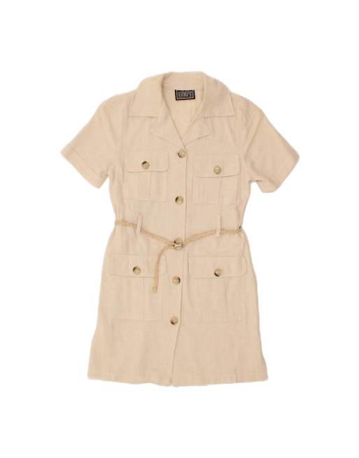 Vintage Shirt Dress UK 10 Small In Beige