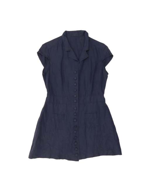 Vintage Shirt Dress UK 12 Medium In Blue