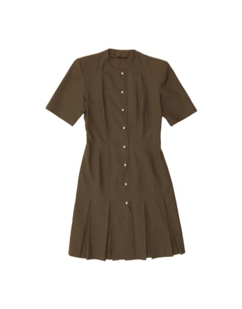 Vintage Shirt Dress UK 12 Medium In Khaki Wool - view 1