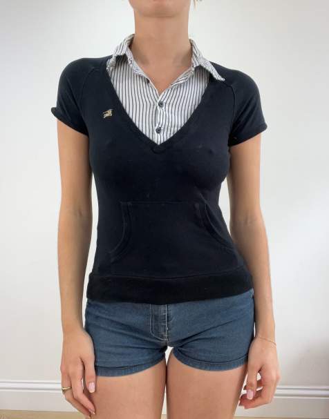 Vintage shirt style top in black - view 1