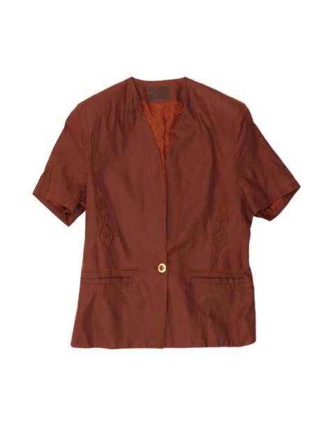 Vintage Short Sleeve 1 Button Blazer Jacket UK 16 Large In Brown Linen - view 1