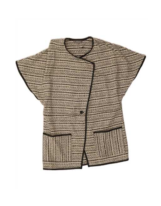 Vintage Short Sleeve 1 Button Blazer Jacket UK 20 2XL In Grey Striped
