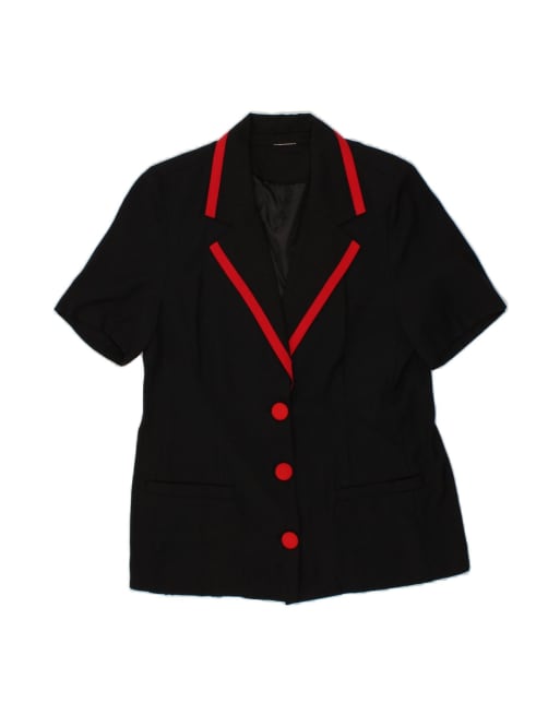 Vintage Short Sleeve 3 Button Blazer Jacket UK 14 Medium In Black
