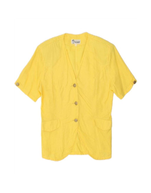 Vintage Short Sleeve 3 Button Blazer Jacket UK 14 Medium In Yellow