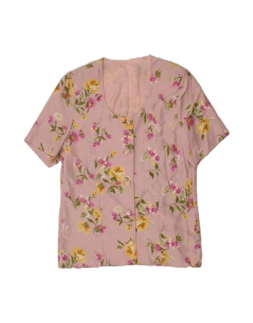Vintage Short Sleeve 5 Button Blazer Jacket It 46 Large In Pink Floral