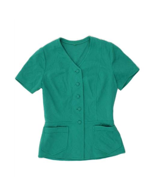 Vintage Short Sleeve 5 Button Blazer Jacket UK 12 Medium In Turquoise