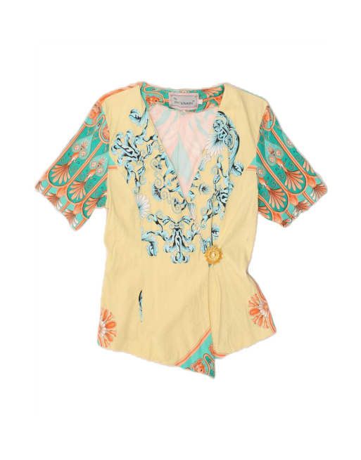 Vintage Short Sleeve Blazer Jacket UK 10 Small In Yellow Paisley