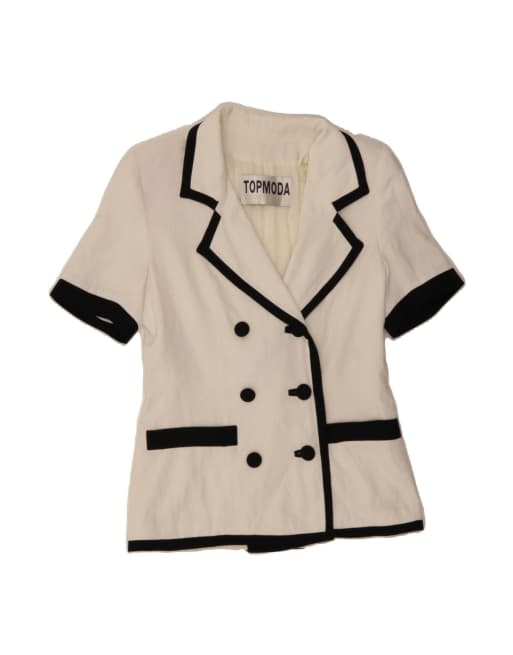 Vintage Short Sleeve Blazer Jacket UK 12 Medium In White