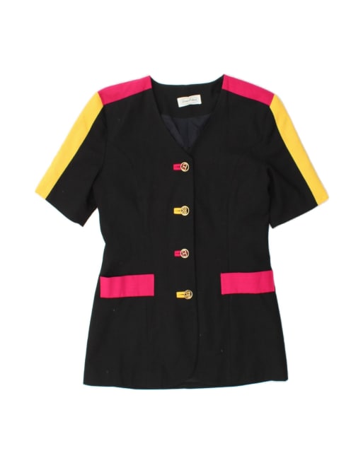 Vintage Short Sleeve Blazer Jacket UK 14 Large In Black Colourblock