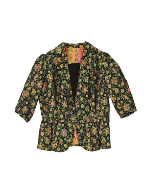 Vintage Short Sleeve Blazer Jacket UK 16 Large In Green Paisley