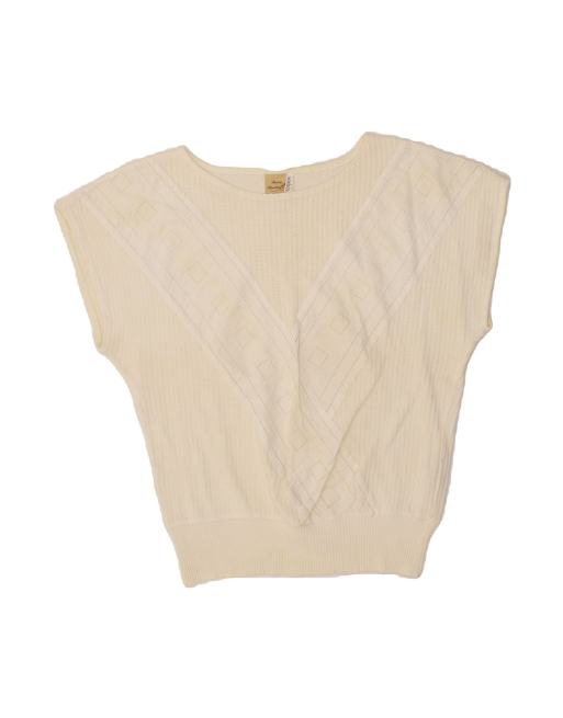 Vintage Short Sleeve Boat Neck Jumper Sweater It 46 Large In Off In White