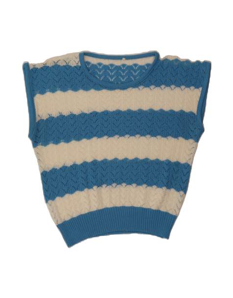 Vintage Short Sleeve Boat Neck Jumper Sweater It 48 XL In Blue Striped - view 1